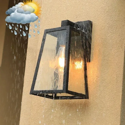 Modern Outdoor Wall Lamp with Geometric Glass Frame | Weatherproof Lighting for Patios and Entryways