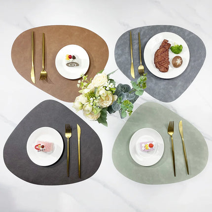 Double-Sided Faux Leather Placemats in Nordic Water Droplet Shape | Heat & Stain Resistant for Dining Tables