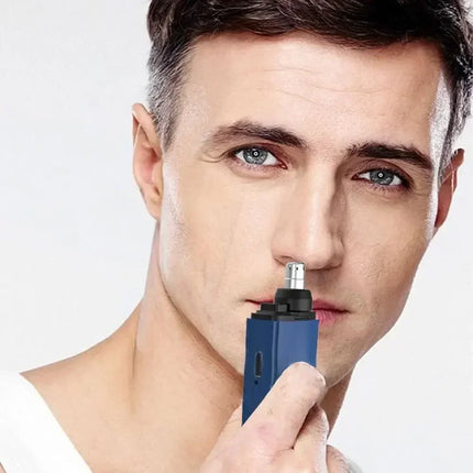 Nose Hair Trimmer with Stainless Steel Blades, Compact Electric Nostril Groomer in Blue or Black for Quick Daily Touch-Ups