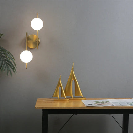 Modern Dual-Globe Wall Light with Gold Finish | Ambient Illumination for Contemporary Spaces