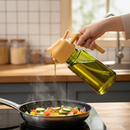 Glass Oil Dispenser Bottle with Easy Control Sprayer | Versatile Kitchen Tool for Olive Oil, Vinegar, and Sauces