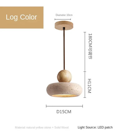 Natural Stone Pendant Light with Wood Accent | Adjustable Drop for Warm Ambience in Any Room