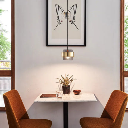 Nordic Glass Pendant Light with Adjustable Height | Modern Brass & Smoked Glass for Soft Ambient Glow