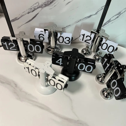 Automatic Page Turning Clock, Decorative Desk and Shelf Timepiece in Black or White with Optional Metal Foot Stand