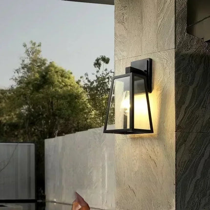 Modern Outdoor Wall Lamp with Geometric Glass Frame | Weatherproof Lighting for Patios and Entryways