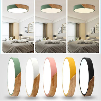 Modern LED Ceiling Light with Natural Wood Accents | Versatile Dimming Options for Warm Atmosphere