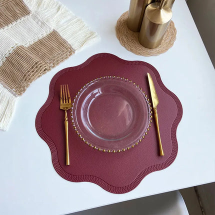 Luxury Round Faux Leather Placemats with Embossed Flower Design | Elegant Dining Table Protection for Home and Events