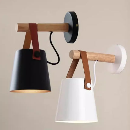 Nordic Wall Lamp with Wood Arm & Leather Strap | Soft Ambient Lighting for Modern Interiors