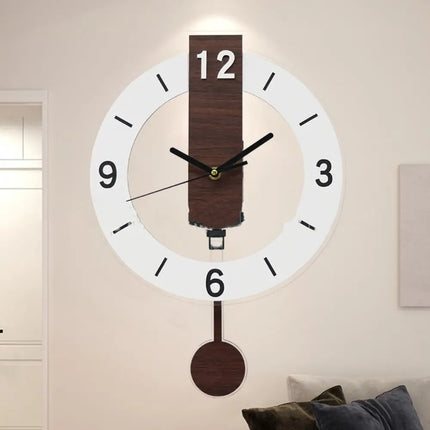 Minimalist Pendulum Wall Clock with Silent Quartz Movement | Modern Acrylic and Wood Design for Calming Elegance