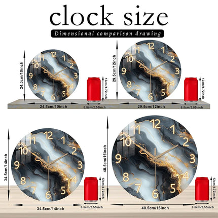Blue & Gold Marble Wall Clock with Silent Quartz Movement | Elegant Wooden Design for Modern Interiors