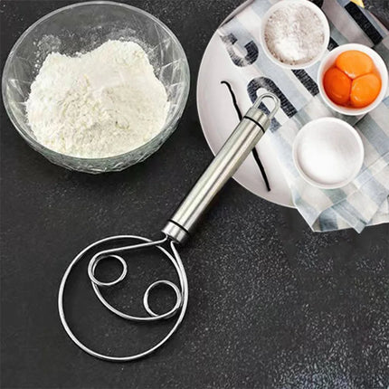 Danish Dough Whisk with Wood Handle, Stiff Looped Wire Bread Whisk for Thick Dough and Batter Mixing