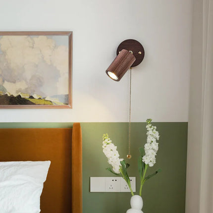 Adjustable Wall Lamp with Rotatable Spotlight | Retro Walnut & Brass Design for Soft Illumination