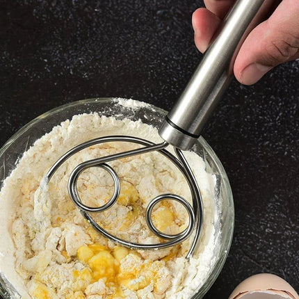 Danish Dough Whisk with Wood Handle, Stiff Looped Wire Bread Whisk for Thick Dough and Batter Mixing