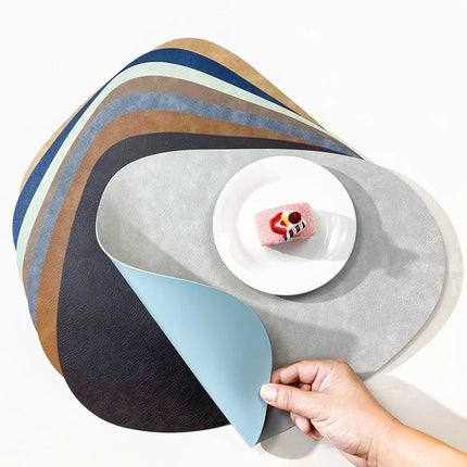 Double-Sided Faux Leather Placemats in Nordic Water Droplet Shape | Heat & Stain Resistant for Dining Tables