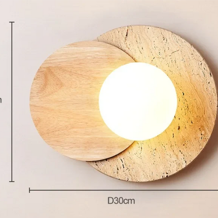Wabi-Sabi Stone Wall Lamp with Soft Ambient Glow | Natural Stone and Wood Design for Serene Interiors
