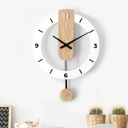 Minimalist Pendulum Wall Clock with Silent Quartz Movement | Modern Acrylic and Wood Design for Calming Elegance