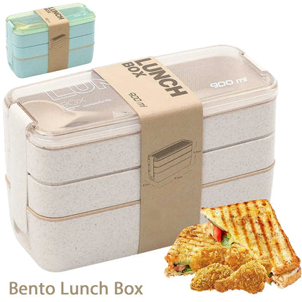 Eco-Friendly Bento Lunch Box with 3 Stackable Layers | 900 ml Leak-Proof Design for Kids' School Meals