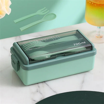 1400ml Double Layer Bento Box with Fork & Spoon | Microwave-Safe Meal Storage for School, Office, and Travel