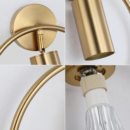 Halo Wall Light with 180° Adjustable Spotlight | Satin Gold Iron Design for Ambient Illumination
