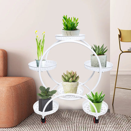 Metal Plant Stand with Wheels for 6 Pots | Stylish Indoor & Outdoor Organizer with Elegant Design