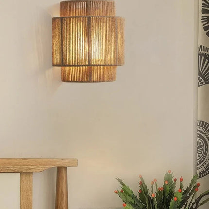 Handwoven Rattan Wall Lamp with Soft Ambient Lighting | Organic Coastal Style for Warm Home Décor