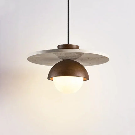 Scandinavian Pendant Light with Walnut & Stone Design | Soft Ambient LED Lighting for Modern Interiors