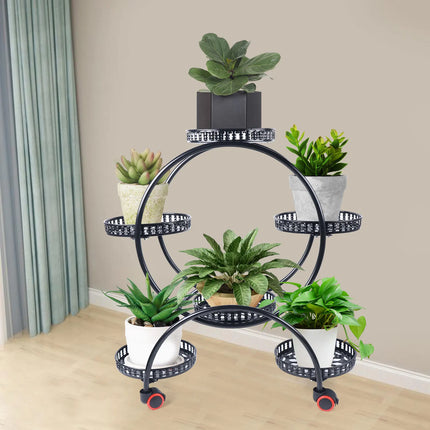 Metal Plant Stand with Wheels for 6 Pots | Stylish Indoor & Outdoor Organizer with Elegant Design