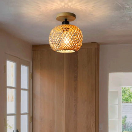 Bamboo Ceiling Lamp with Handwoven Design | Eco-Friendly LED Fixture for Warm Ambient Lighting