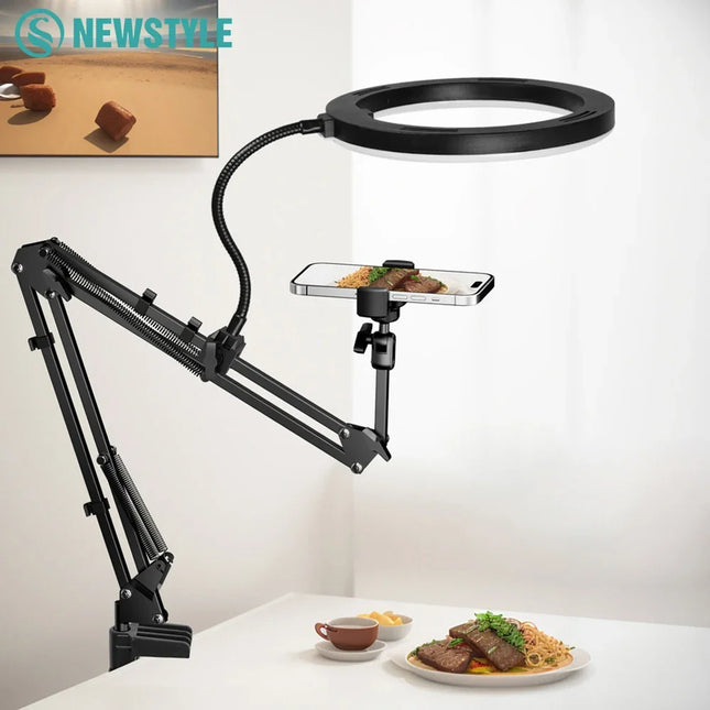 Ring Light with Phone Holder, LED Ring Light with 3 Light Colors, Flexible Gooseneck Phone Holder for Livestream