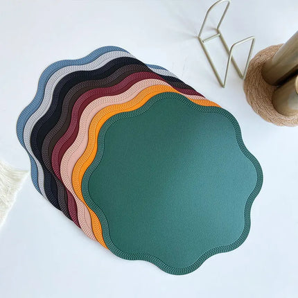 Luxury Round Faux Leather Placemats with Embossed Flower Design | Elegant Dining Table Protection for Home and Events