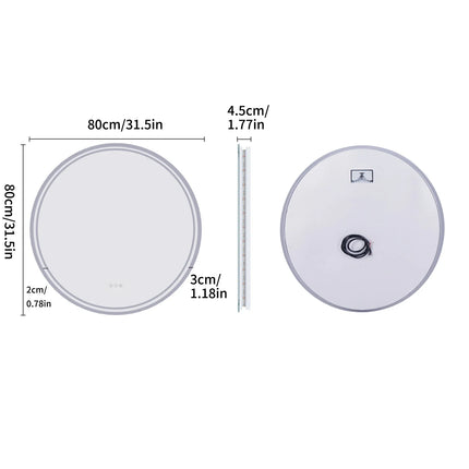 Round LED Bathroom Mirror with Anti-Fog & Dimmable Touch Control | Modern Frameless Design for Clear Reflections