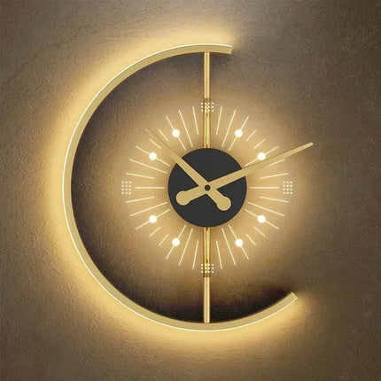 LED Wall Lamp Clock with Post-Modern Design | Dual Function Ambient Light for Elegant Interiors