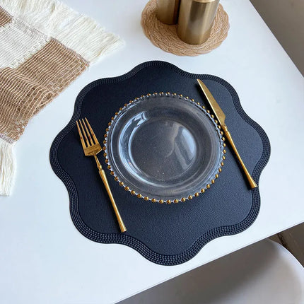 Luxury Round Faux Leather Placemats with Embossed Flower Design | Elegant Dining Table Protection for Home and Events