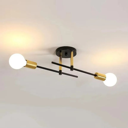 2-Light Ceiling Lamp with Black & Gold Design | Modern Flush Mount Chandelier for Soft Illumination