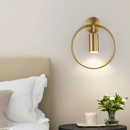 Halo Wall Light with 180° Adjustable Spotlight | Satin Gold Iron Design for Ambient Illumination