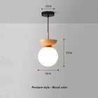 Ceiling Light, Glass Globe Pendant Light with Wood Finish, Modern Nordic Hanging Light for Bedroom and Hallway_04