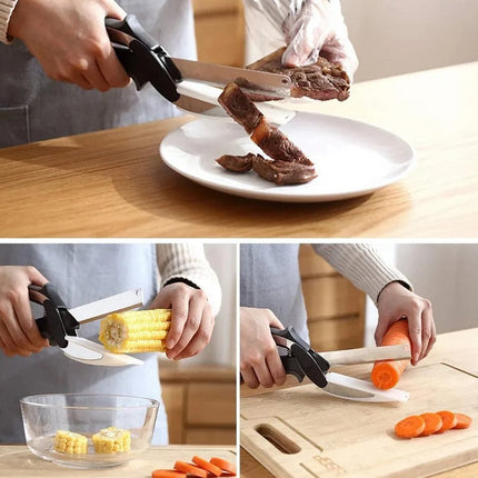 2-in-1 Cutting Board Scissors, Kitchen Shears with Slicing Surface for Vegetables, Bread and Meat, Cut Over the Plate