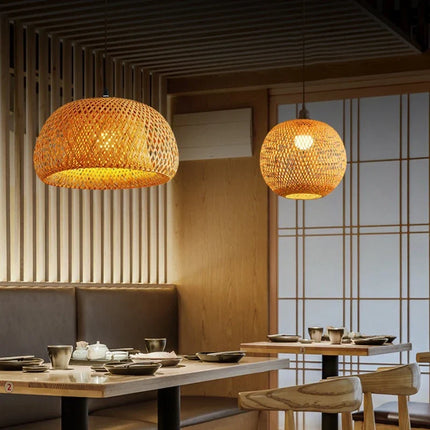 Bamboo Pendant Lamp with Handwoven Rattan Shade | Adjustable Eco-Friendly Light Fixture for Warm Ambience