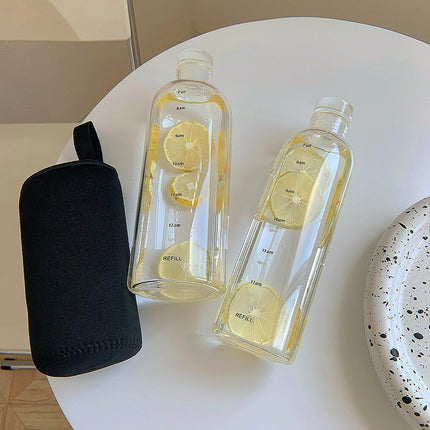 Glass Water Bottles with Time Marker, Leak Proof Water Bottle with Lid – image 8