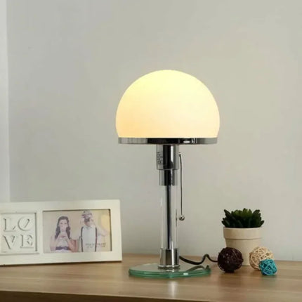 Bauhaus Table Lamp with Frosted Glass Dome and Chrome Base | Modern Designer Lighting for Bedroom and Living Room