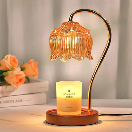 Candle Warmer Lamp with Adjustable Brightness & Retro Glass Shade | Flameless Scented Candle Experience for Cozy Ambience