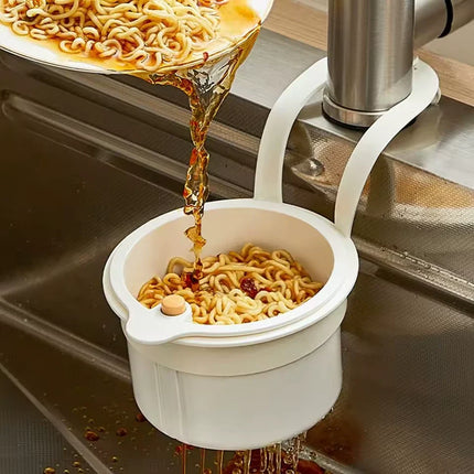 Hanging Sink Strainer Basket for Pasta and Produce, Faucet Mounted Kitchen Colander and Sponge Holder