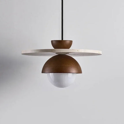 Scandinavian Pendant Light with Walnut & Stone Design | Soft Ambient LED Lighting for Modern Interiors