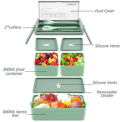1400ml Double Layer Bento Box with Fork & Spoon | Microwave-Safe Meal Storage for School, Office, and Travel