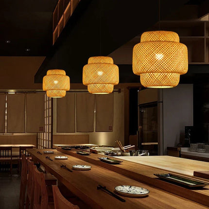 Bamboo Pendant Lamp with Handwoven Rattan Shade | Adjustable Eco-Friendly Light Fixture for Warm Ambience