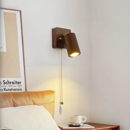Adjustable Wall Lamp with Rotatable Spotlight | Retro Walnut & Brass Design for Soft Illumination