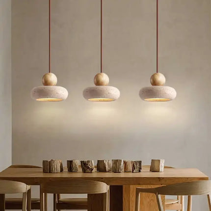 Natural Stone Pendant Light with Wood Accent | Adjustable Drop for Warm Ambience in Any Room