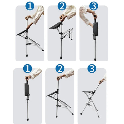 Folding Walking Cane with Built In Seat, Cane Stool for Standing in Queues, Travel and Outdoor Events, for Seniors