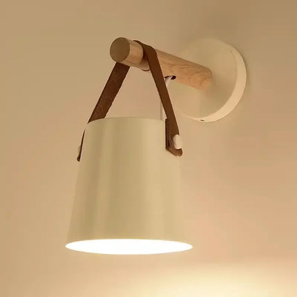 Nordic Wall Lamp with Wood Arm & Leather Strap | Soft Ambient Lighting for Modern Interiors