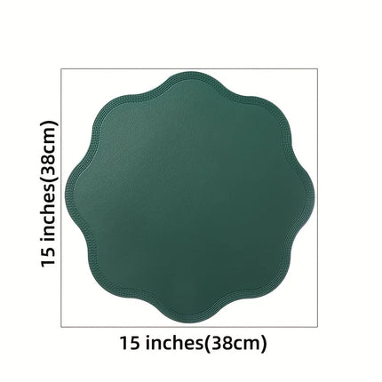 Luxury Round Faux Leather Placemats with Embossed Flower Design | Elegant Dining Table Protection for Home and Events